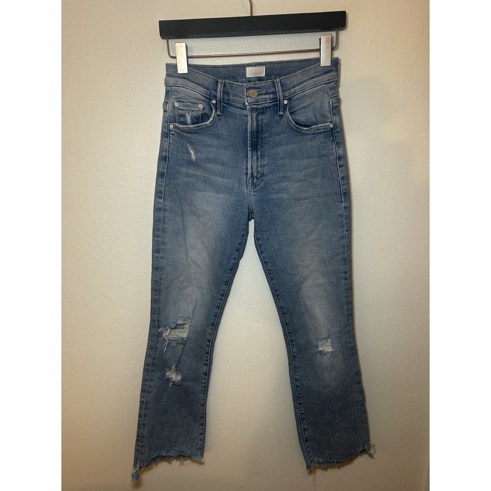Mother The Insider Crop Step Fray Jeans 26 Stretch Light Wash Denim‎